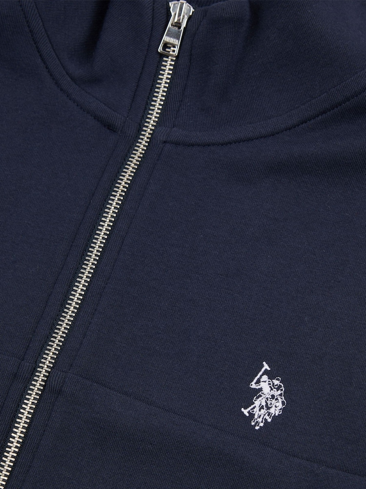 U.S. Polo Assn Blue Luxe Double Horsemen Zip Through Funnel Sweat Top - Image 7 of 7