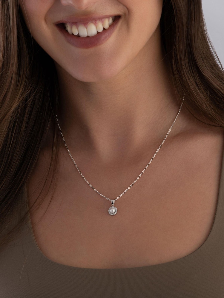 Silver Pendant Silver Tone Beaverbrooks Silver Cubic Zirconia and Freshwater Cultured Pearl Pendant - Image 1 of 3 Silver Pendant Silver Tone Beaverbrooks Silver Cubic Zirconia and Freshwater Cultured Pearl Pendant - Image 1 of 3