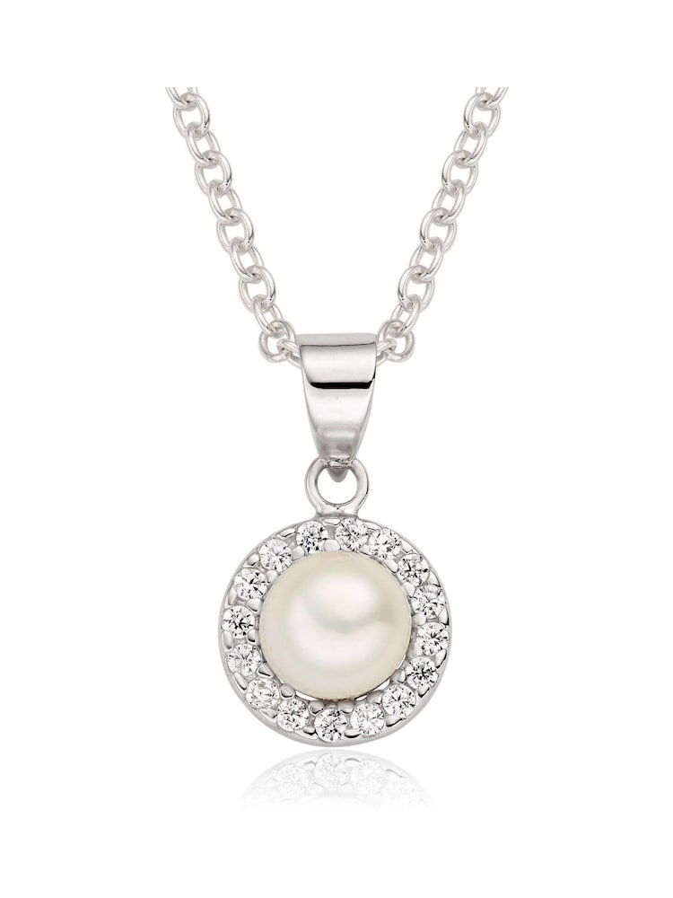 Silver Pendant Silver Tone Beaverbrooks Silver Cubic Zirconia and Freshwater Cultured Pearl Pendant - Image 2 of 3 Silver Pendant Silver Tone Beaverbrooks Silver Cubic Zirconia and Freshwater Cultured Pearl Pendant - Image 2 of 3