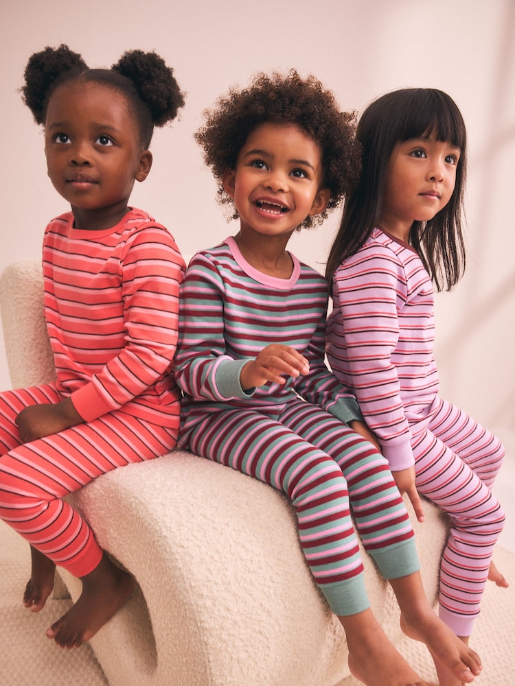 Purple/Pink Striped Snuggle Pyjamas 3 Pack (9mths-12yrs) - Image 1 of 3