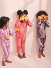 Purple/Pink Striped Snuggle Pyjamas 3 Pack (9mths-12yrs) - Image 2 of 3
