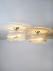 The Set 2 Pack Brushed Silver Ribbed Glass 2 Light Flush Ceiling Lights - Image 3 of 6