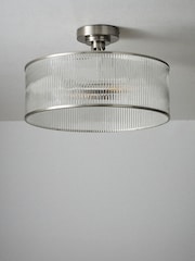 The Set 2 Pack Brushed Silver Ribbed Glass 2 Light Flush Ceiling Lights - Image 4 of 6