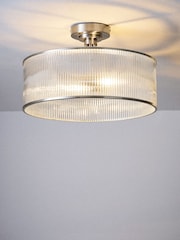 The Set 2 Pack Brushed Silver Ribbed Glass 2 Light Flush Ceiling Lights - Image 5 of 6