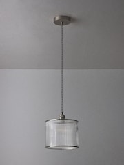 The Set 2 Pack Brushed Silver Ribbed Glass Easy Fit Shade Ceiling Lights - Image 4 of 5