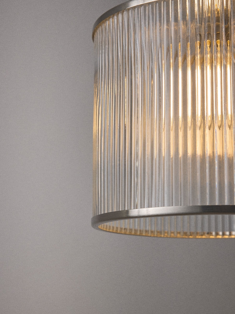 The Set 2 Pack Brushed Silver Ribbed Glass Easy Fit Shade Ceiling Lights - Image 5 of 5 The Set 2 Pack Brushed Silver Ribbed Glass Easy Fit Shade Ceiling Lights - Image 5 of 5