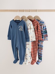 Blue Skiing Teddy Bear Two Way Zip Baby Sleepsuits 4 Pack (0mths-2yrs) - Image 1 of 10