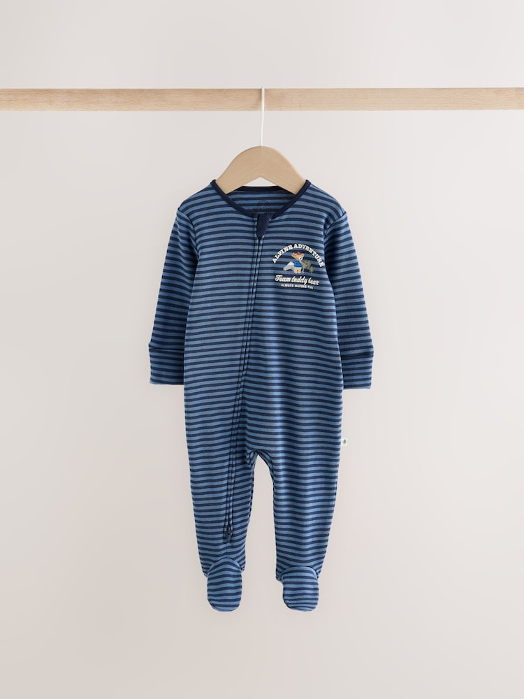 Blue Skiing Teddy Bear Two Way Zip Baby Sleepsuits 4 Pack (0mths-2yrs) - Image 2 of 10 Blue Skiing Teddy Bear Two Way Zip Baby Sleepsuits 4 Pack (0mths-2yrs) - Image 2 of 10