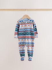 Blue Skiing Teddy Bear Two Way Zip Baby Sleepsuits 4 Pack (0mths-2yrs) - Image 5 of 10