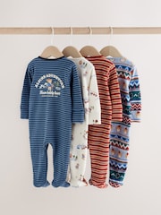 Blue Skiing Teddy Bear Two Way Zip Baby Sleepsuits 4 Pack (0mths-2yrs) - Image 6 of 10