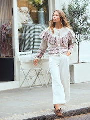 Ecru Wide Leg Cropped Jeans - Image 2 of 8