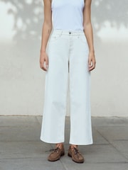 Ecru Wide Leg Cropped Jeans - Image 5 of 8