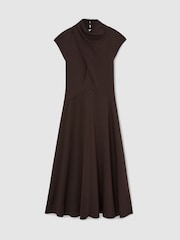 Reiss Grape Burgundy Alma High-Neck Pleat-Detail Midi Dress - Image 2 of 6