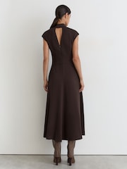 Reiss Grape Burgundy Alma High-Neck Pleat-Detail Midi Dress - Image 4 of 6