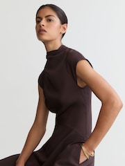 Reiss Grape Burgundy Alma High-Neck Pleat-Detail Midi Dress - Image 5 of 6
