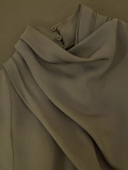 Reiss Khaki Green Alma High-Neck Pleat-Detail Midi Dress - Image 7 of 7