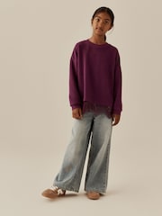 Berry Cosy Rib Lace Hem Sweatshirt (3-16yrs) - Image 2 of 10