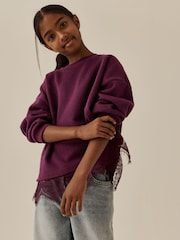 Berry Cosy Rib Lace Hem Sweatshirt (3-16yrs) - Image 3 of 10