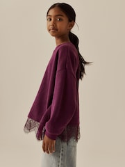 Berry Cosy Rib Lace Hem Sweatshirt (3-16yrs) - Image 4 of 10