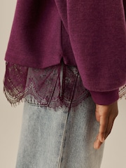 Berry Cosy Rib Lace Hem Sweatshirt (3-16yrs) - Image 6 of 10