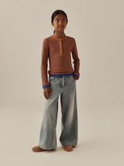 Brown Stripe Long Sleeve Ribbed Henley Top (3-16yrs) - Image 2 of 8