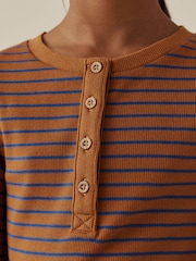 Brown Stripe Long Sleeve Ribbed Henley Top (3-16yrs) - Image 3 of 8