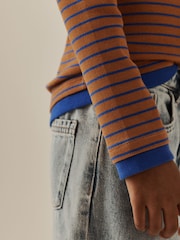 Brown Stripe Long Sleeve Ribbed Henley Top (3-16yrs) - Image 4 of 8