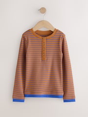 Brown Stripe Long Sleeve Ribbed Henley Top (3-16yrs) - Image 5 of 8