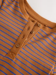 Brown Stripe Long Sleeve Ribbed Henley Top (3-16yrs) - Image 7 of 8