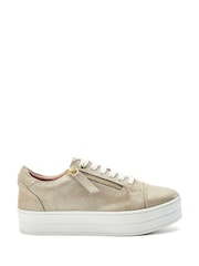 Moda in Pelle Gold Abbee Leather Slab Sole Lace Up Trainers With Zip - Image 1 of 4