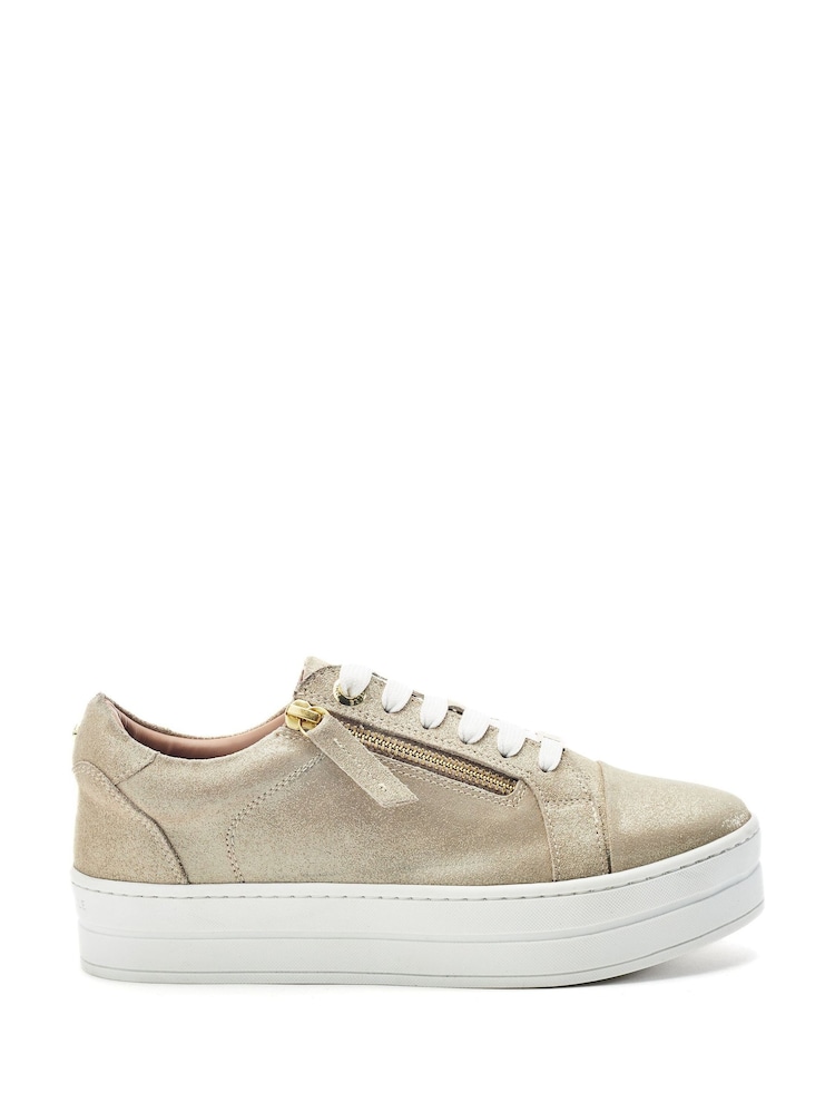 Moda in Pelle Gold Abbee Leather Slab Sole Lace Up Trainers With Zip - Image 1 of 4