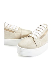 Moda in Pelle Gold Abbee Leather Slab Sole Lace Up Trainers With Zip - Image 3 of 4