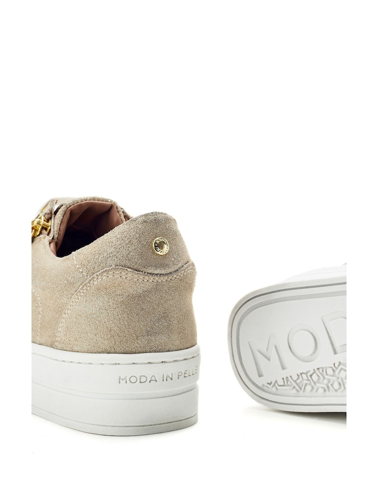 Moda in Pelle Gold Abbee Leather Slab Sole Lace Up Trainers With Zip - Image 4 of 4