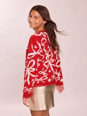 Lipsy Red Bow Cosy Knit Christmas Jumper (5-16yrs) - Image 5 of 5