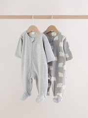 Boz Qütb Ayısı - Micro Fleece Two Way Zip Sleepsuits 2 Pack - 13şəkildən 1 şəkil