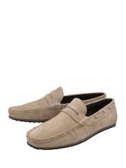 Frank Wright Grey Suede Slip-On Penny Loafers - Image 2 of 4