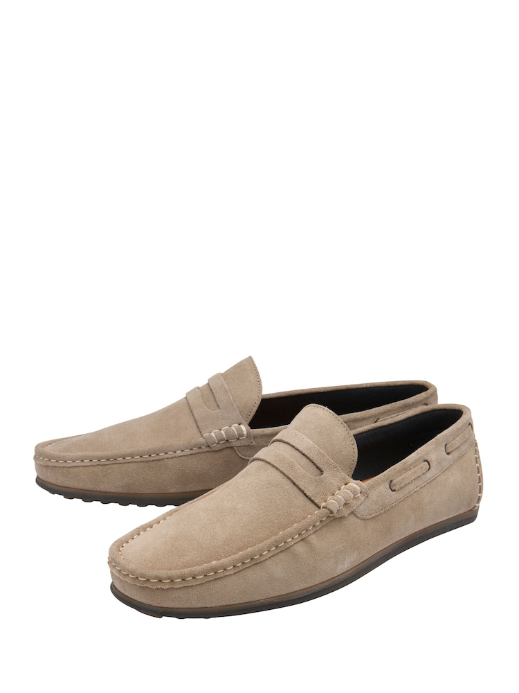 Frank Wright Grey Suede Slip-On Penny Loafers - Image 2 of 4