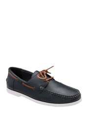 Frank Wright Blue Leather Lace-Up Boat Shoes - Image 1 of 4