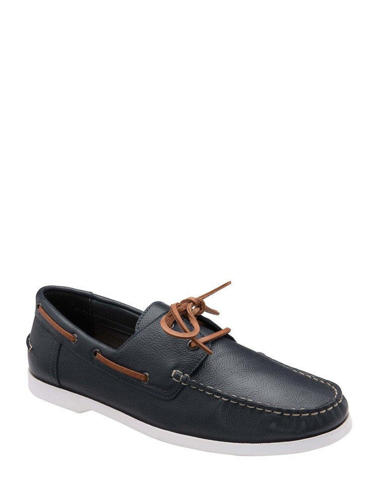 Frank Wright Blue Leather Lace-Up Boat Shoes - Image 1 of 4