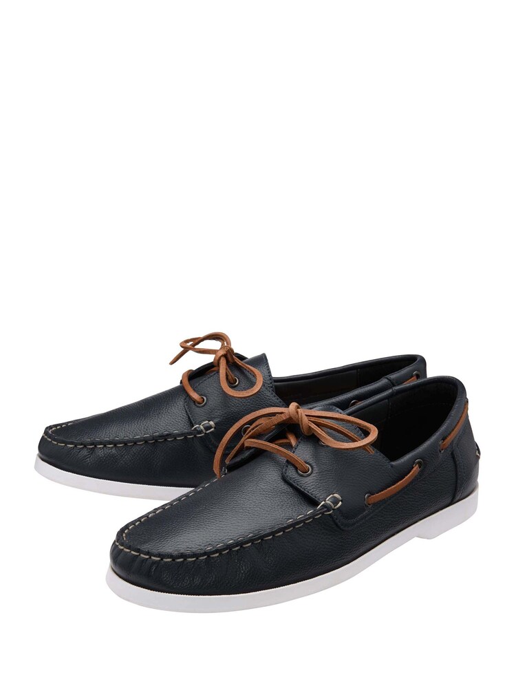 Frank Wright Blue Leather Lace-Up Boat Shoes - Image 2 of 4