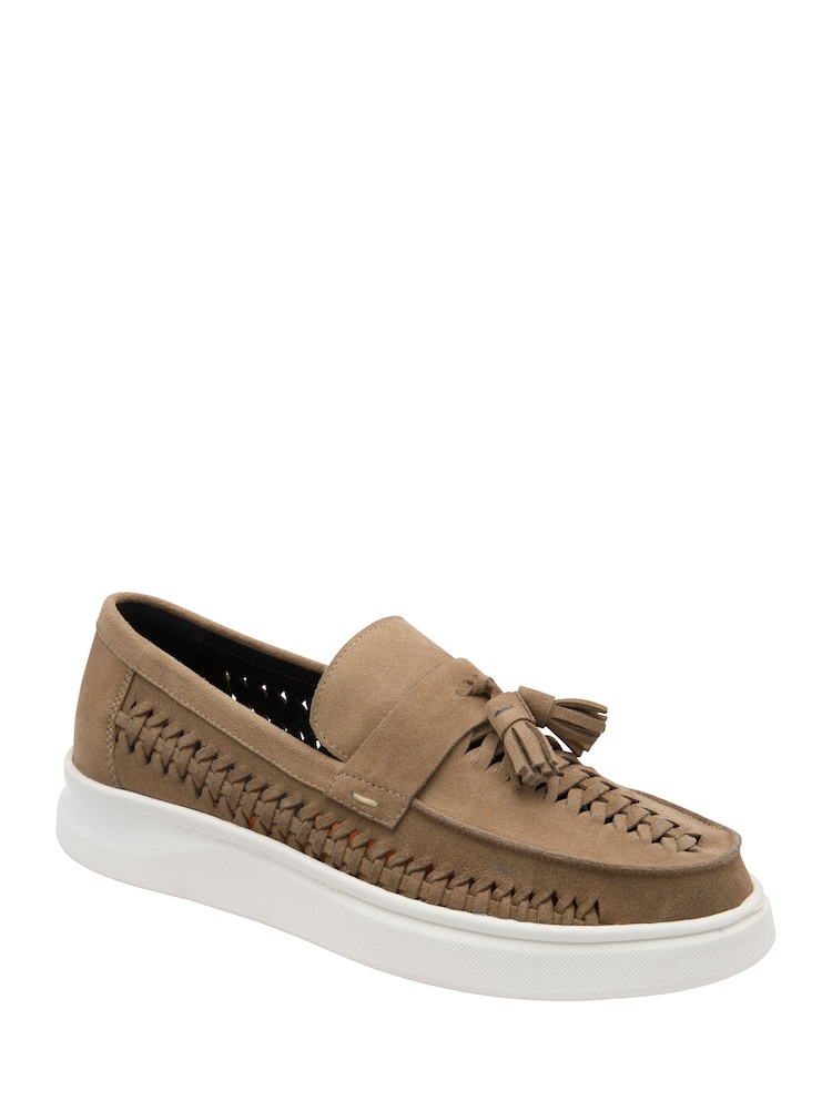 Frank Wright Taupe Suede Suede Slip-On Loafers - Image 1 of 4