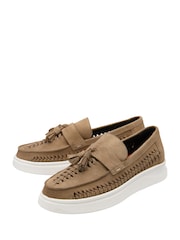 Frank Wright Taupe Suede Suede Slip-On Loafers - Image 2 of 4