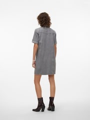VERO MODA Grey Short Sleeve Button Down Denim Dress - Image 4 of 6