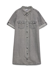 VERO MODA Grey Short Sleeve Button Down Denim Dress - Image 5 of 6