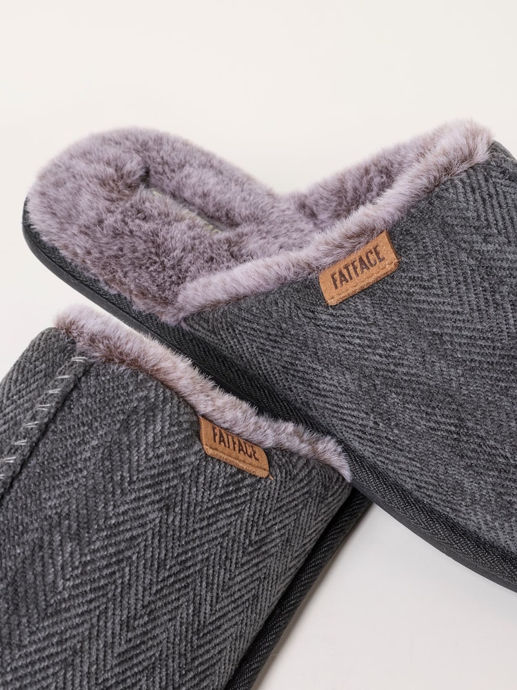 FatFace Harvey Blue Checkered Mule Slippers - Image 2 of 3 FatFace Harvey Blue Checkered Mule Slippers - Image 2 of 3