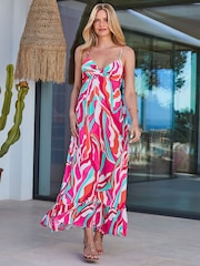 Sosandar Pink Paradise Print Tiered Hem Sunshine Maxi Dress - Image 4 of 5