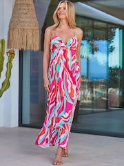 Sosandar Pink Paradise Print Tiered Hem Sunshine Maxi Dress - Image 5 of 5