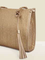 Sosandar Gold Metallic Tassel Detail Raffia Tote Bag - Image 5 of 5