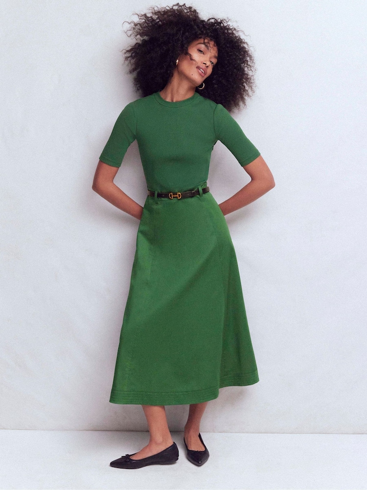 Boden Green Crew Neck Mix Media Dress - Image 1 of 5