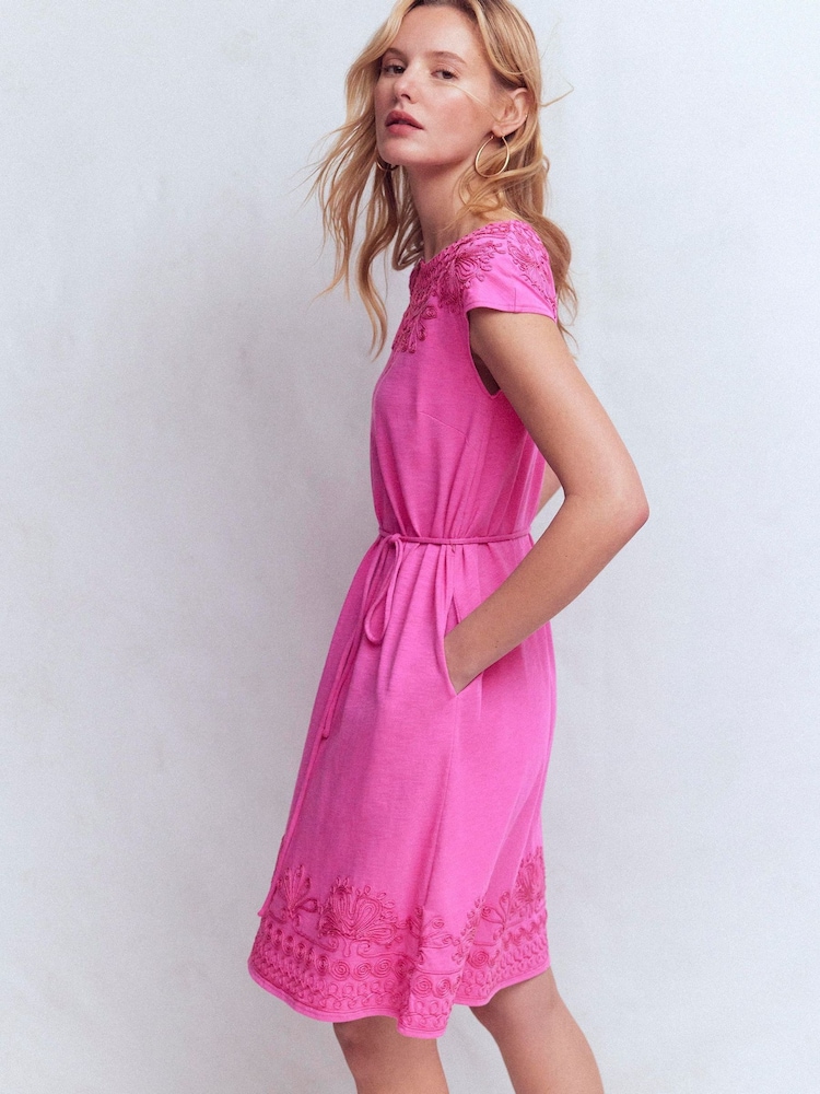 Boden Pink Jersey Cutwork Short Dress - Image 1 of 5